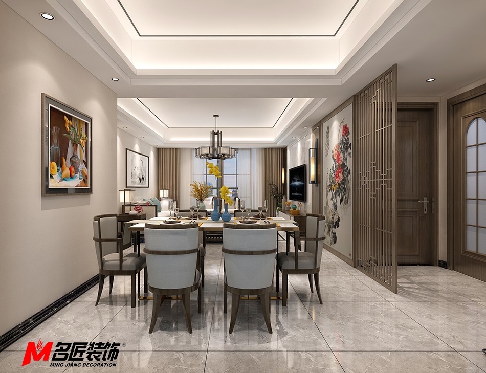 新中式风格室内装修设计效果图-珠海中海寰宇三居123平米