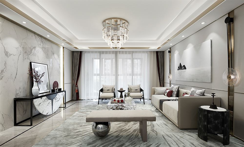 珠海室内装修桐达翰林居137平米-现代新中式风格室内设计家装案例