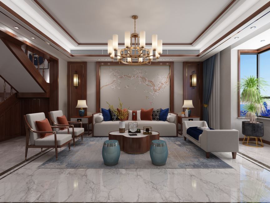 珠海装修案例新中式风格别墅装修效果图-216平米的绝美东方豪宅风范